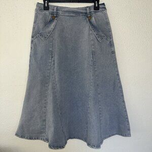 Vintage Belle Paque Denim Skirt Size M A Line Elastic Back Pull On Light Wash
